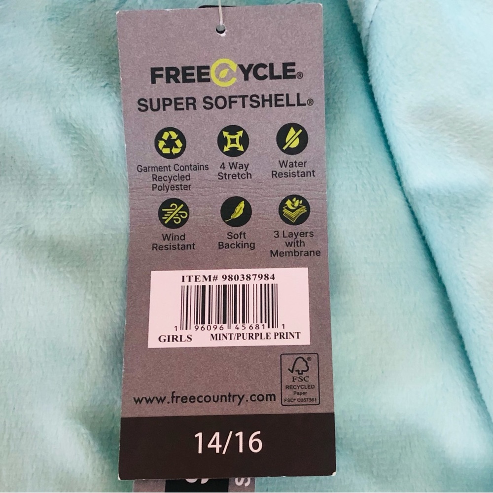 NWT New Girls Free Country Super SoftShel, color mint/purple print - Picture 16 of 16